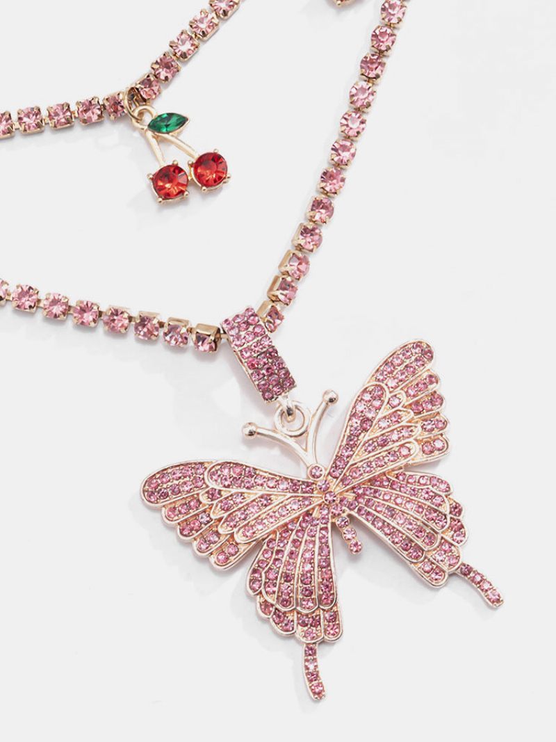 Alloy Wind Claw Chain Cherry Ins Diamond Butterfly Necklace