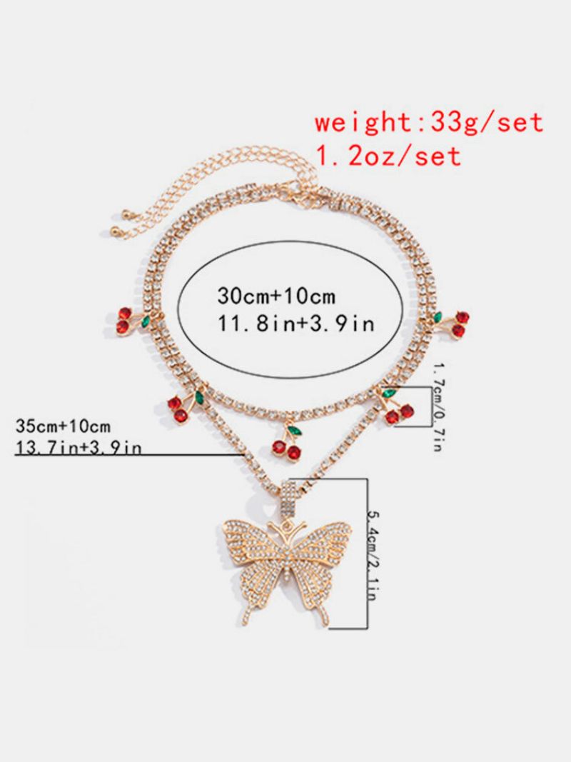 Alloy Wind Claw Chain Cherry Ins Diamond Butterfly Necklace