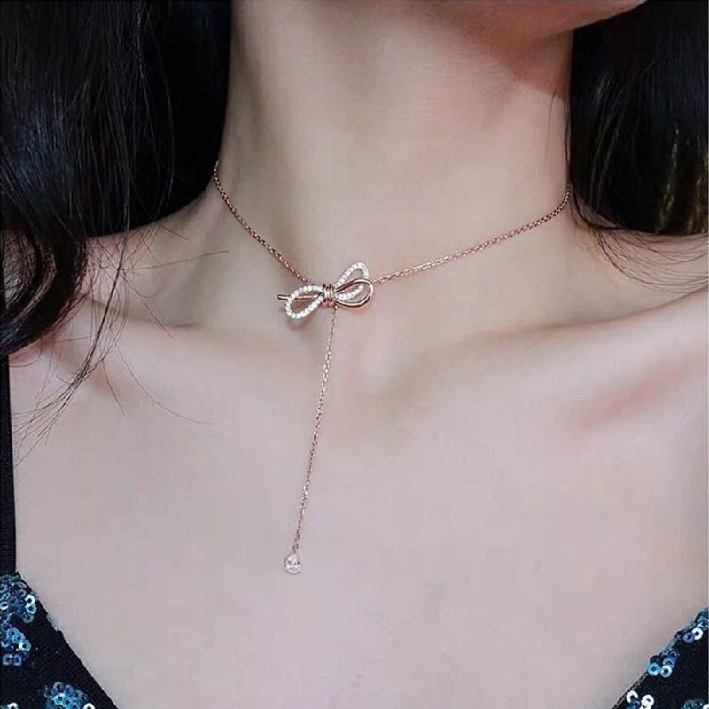 Bow Knot Dainty Choker Arany Nyaklánc Női Ékszer Ajándék Lánc Mesterséges Gyémánttal Elegáns És Gyönyörű Születésnapi Évfordulóra