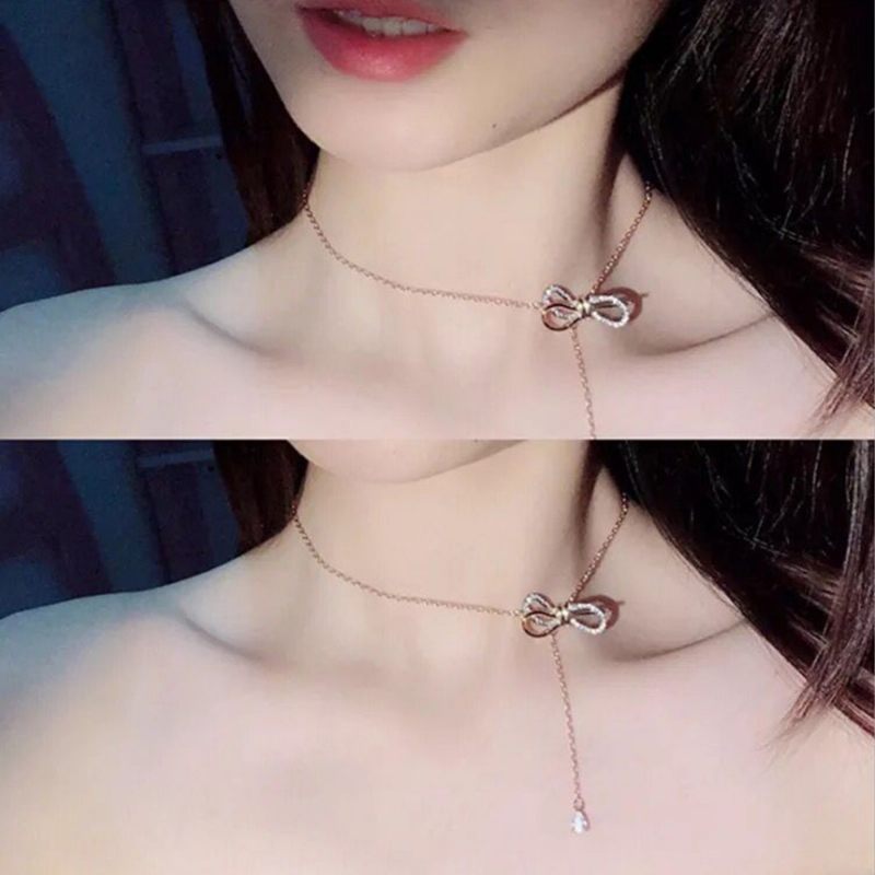 Bow Knot Dainty Choker Arany Nyaklánc Női Ékszer Ajándék Lánc Mesterséges Gyémánttal Elegáns És Gyönyörű Születésnapi Évfordulóra