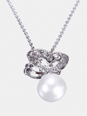 Butterfly Crystal Pearl Pendant Chain Necklace