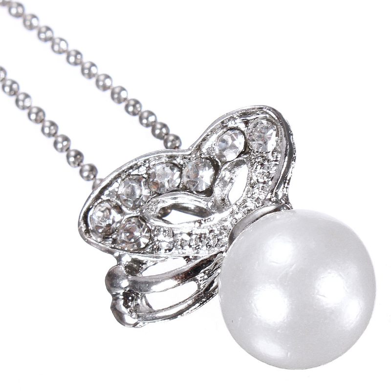 Butterfly Crystal Pearl Pendant Chain Necklace