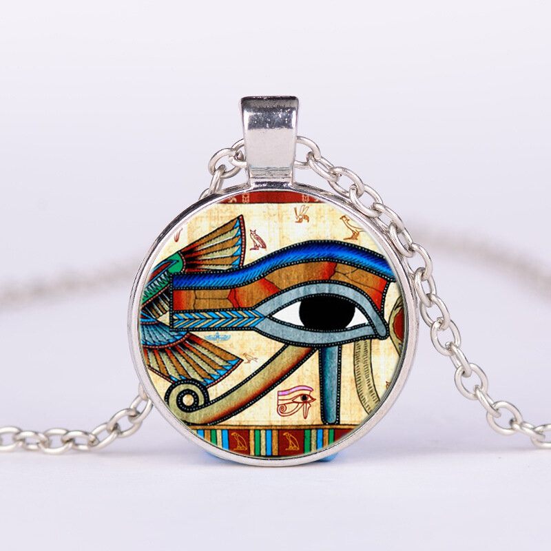 Eye Of Horus Gem Medál Nyaklánc Állítható Fém Lánc Kerek Üveg Női Ékszer Ajándékok