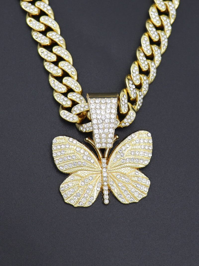 Hiphop Insect Butterfly Necklace Full Diamond Cuba Férfi Nyaklánc