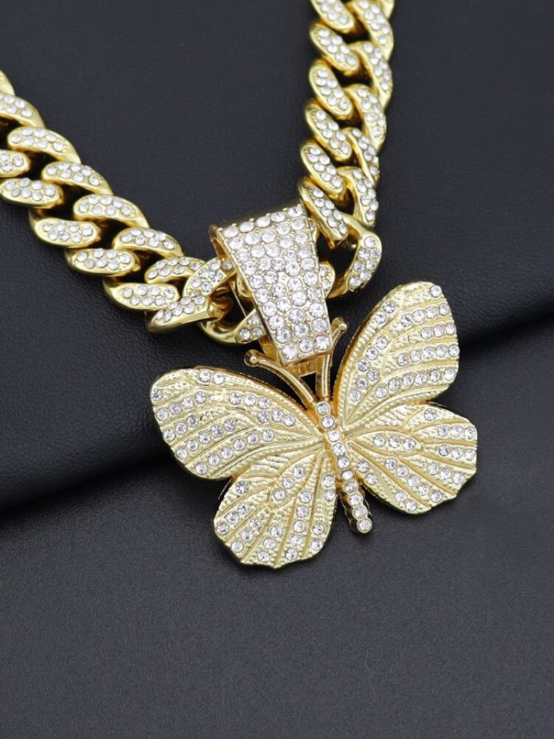 Hiphop Insect Butterfly Necklace Full Diamond Cuba Férfi Nyaklánc