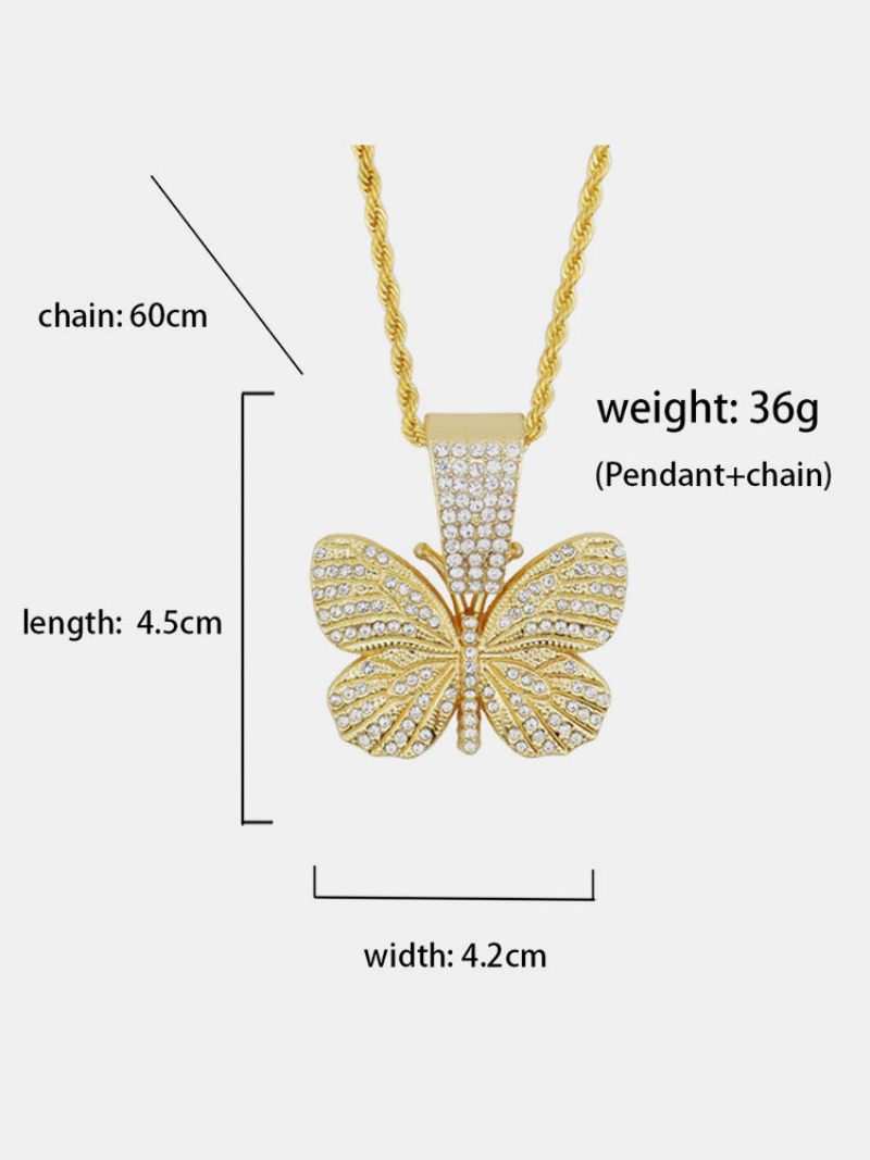 Hiphop Insect Butterfly Necklace Full Diamond Cuba Férfi Nyaklánc