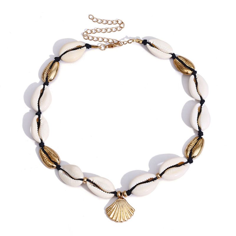 Kézzel Készített Shell Nyaklánc Kulcscsont Lánc Nőknek Natural Karkötő Cowrie Choker Állítható Háromszéki Ékszerek