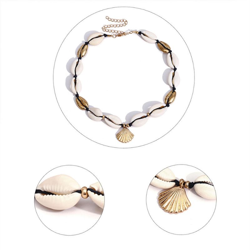 Kézzel Készített Shell Nyaklánc Kulcscsont Lánc Nőknek Natural Karkötő Cowrie Choker Állítható Háromszéki Ékszerek