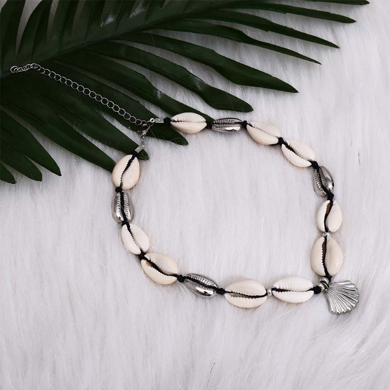 Kézzel Készített Shell Nyaklánc Kulcscsont Lánc Nőknek Natural Karkötő Cowrie Choker Állítható Háromszéki Ékszerek