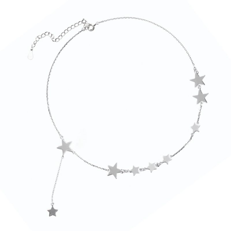 Lucky Star Choker Nyaklánc Eredeti Sterling Díszek S925 Ezüst Csillaggal Női Lányoknak