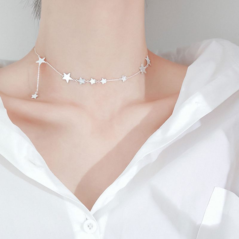 Lucky Star Choker Nyaklánc Eredeti Sterling Díszek S925 Ezüst Csillaggal Női Lányoknak