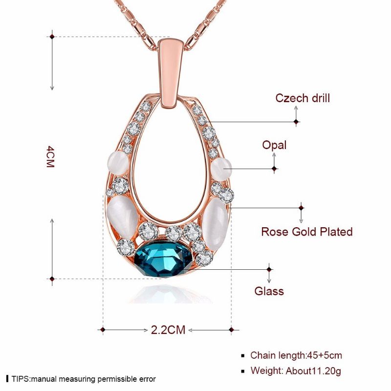 Luxus Női Nyaklánc Ovális Üreges Opál Üveg Kristály Strasszos