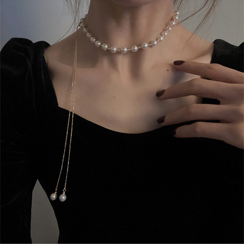 Női Pearl Kihúzható Exquisite Necklace Női Design Sense Choker Necklac