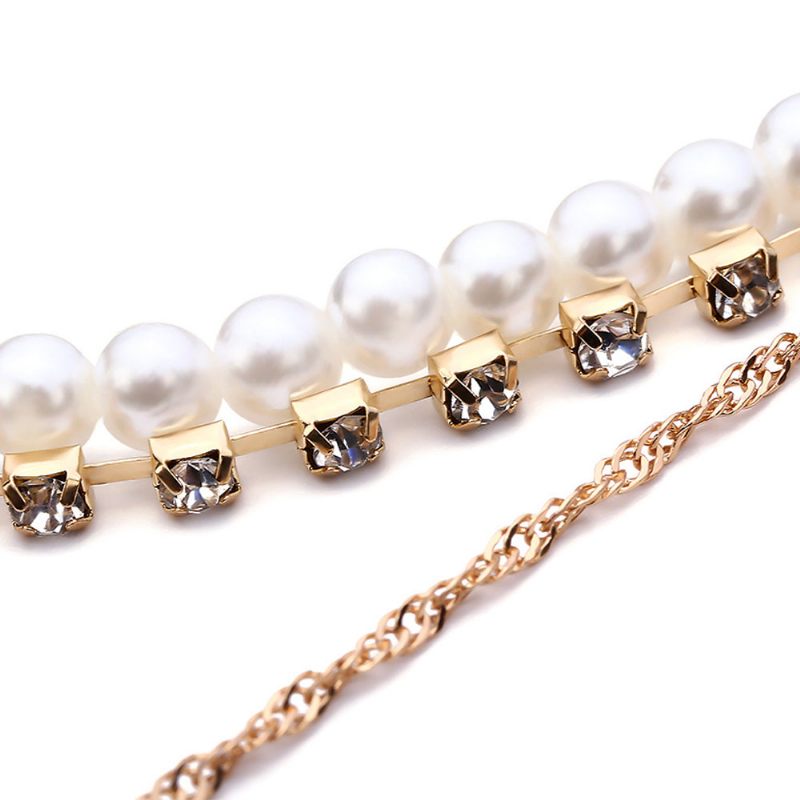 Pearl Choker Többrétegű Nyaklánc Villogó Szintetikus Gyémánt Gyöngy Kulcscsont Szív Alakú Női