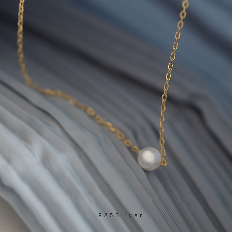 Simple Mini Pearl S925 Sterling Ezüst Nyaklánc Kereszt 14k Arany Vad Temperamentum Kulcscsont Láncban