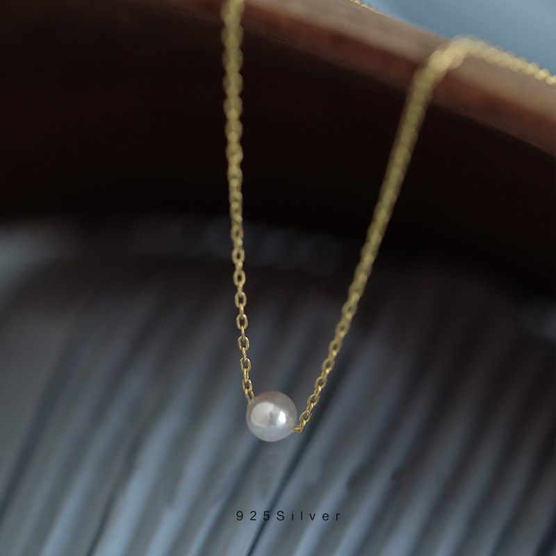 Simple Mini Pearl S925 Sterling Ezüst Nyaklánc Kereszt 14k Arany Vad Temperamentum Kulcscsont Láncban