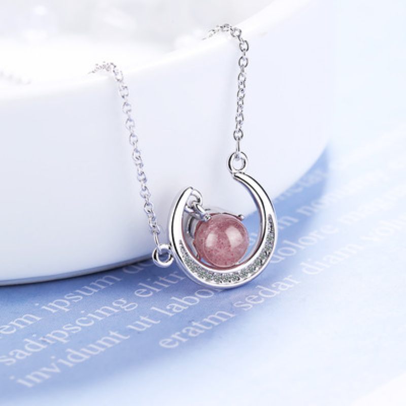 Strawberry Pink Crystal Fresh Moon Rövid Kulcscsont Lánc Gyémánt Medálban