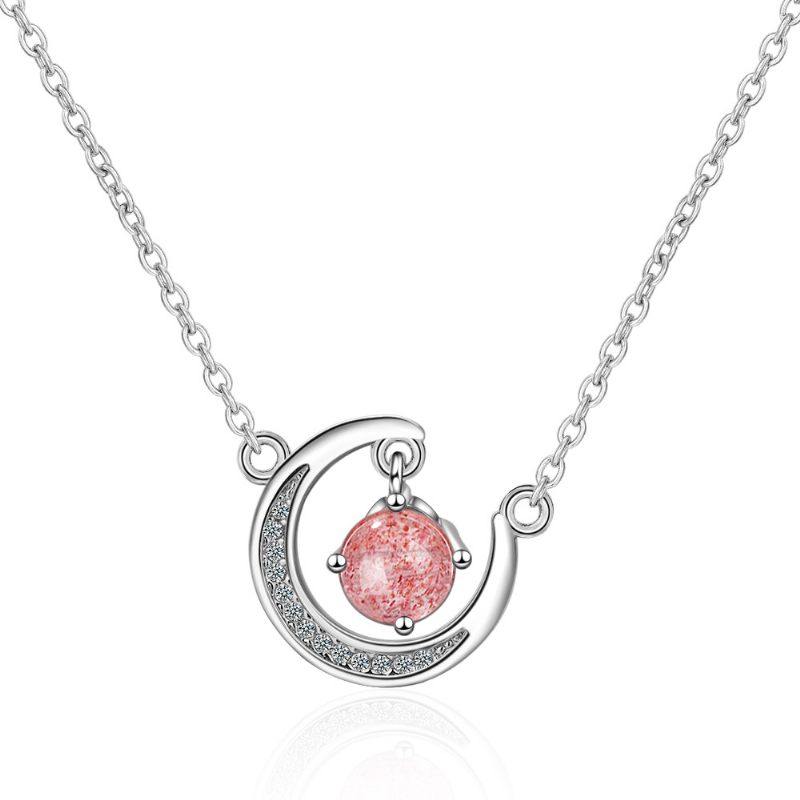 Strawberry Pink Crystal Fresh Moon Rövid Kulcscsont Lánc Gyémánt Medálban