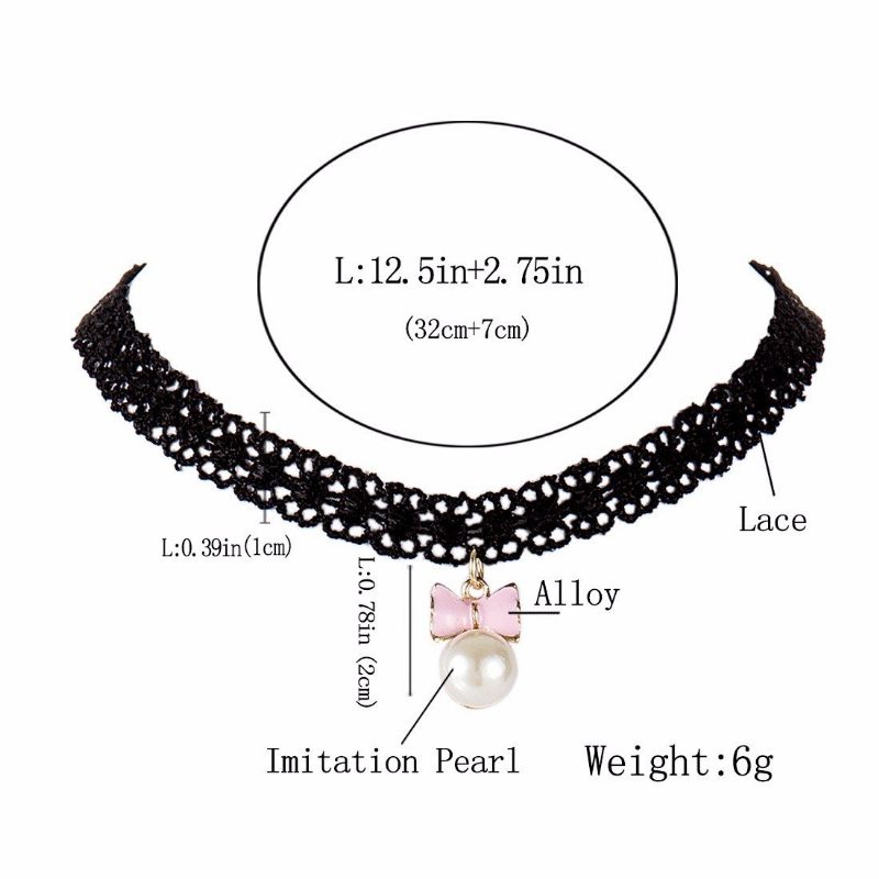 Sweet Necklace Alloy Bow Lace Pearl