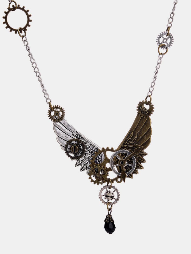 Vintage Unisex Ékszer Steampunk Wings And Gear Nyaklánc Crystal Drop Charm