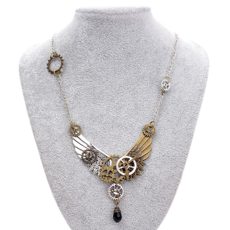 Vintage Unisex Ékszer Steampunk Wings And Gear Nyaklánc Crystal Drop Charm