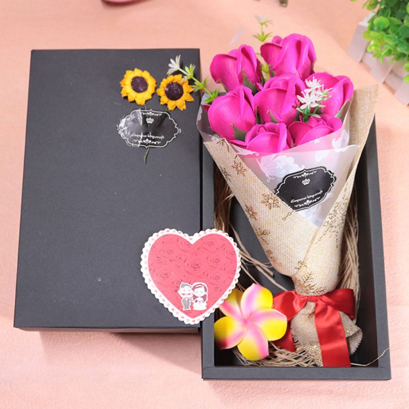 7 Romantikus Szerelmes Rózsa Szappanvirág Fekete Kartondobozzal Valentin-napi Ajándék Barátnőnek