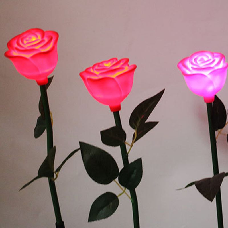 Led-es Napelemes Tájvilágítás Kültéri Udvari Kertek Vízálló Műanyag Rózsa Virágmintás Lámpái Solar Rose Pin Lámpa