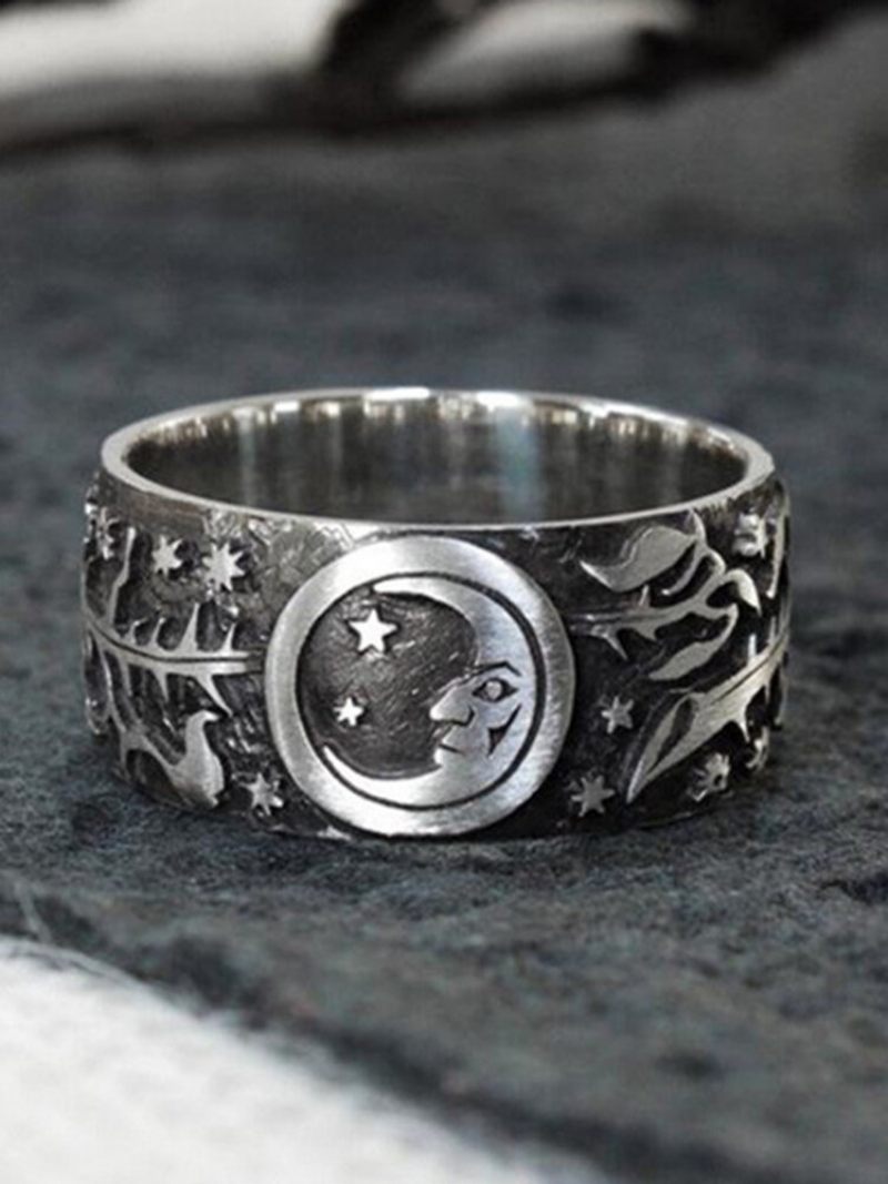 Punk Sun Moon Ring Thai Ezüst Virággyűrű