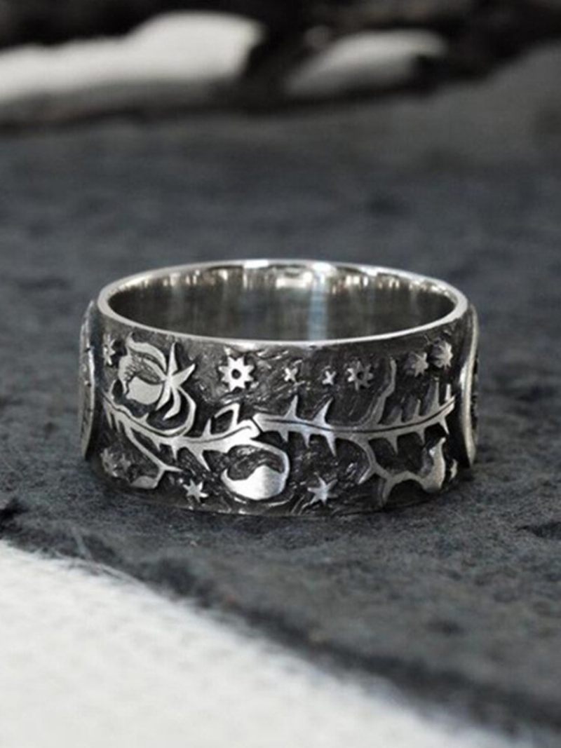 Punk Sun Moon Ring Thai Ezüst Virággyűrű