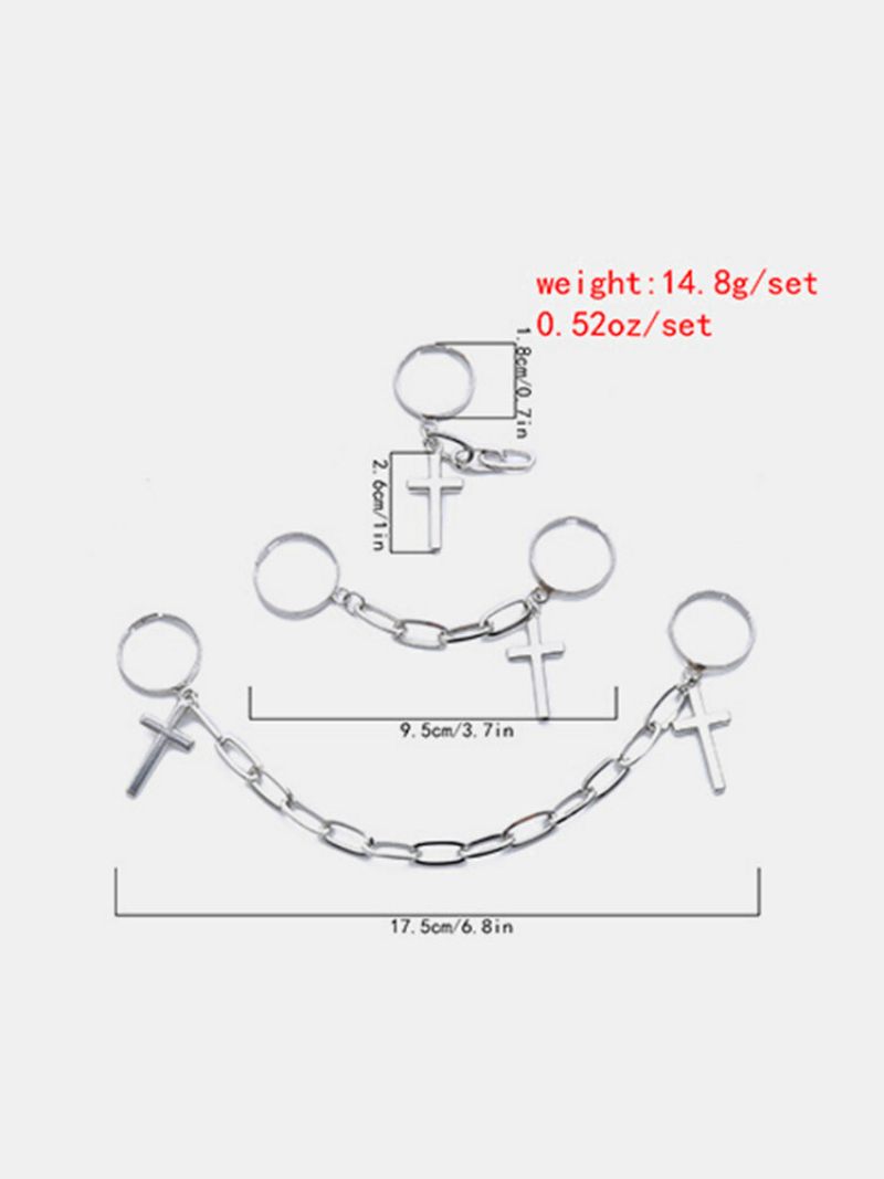 Retro U-alakú Lánc Punk Ékszer Kreatív Személyiség Fémkeresztes Bojt Gyűrűkészlet