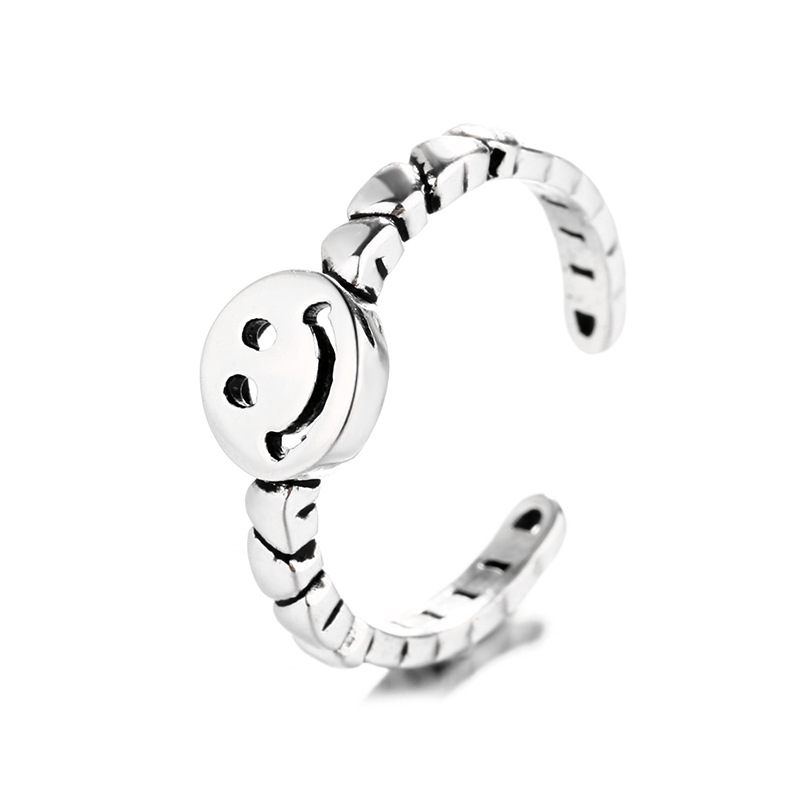 S925 Sterling Ezüst Retro Smiley Gyűrű Egyszerű Ins Love Chain Állítható Méretű