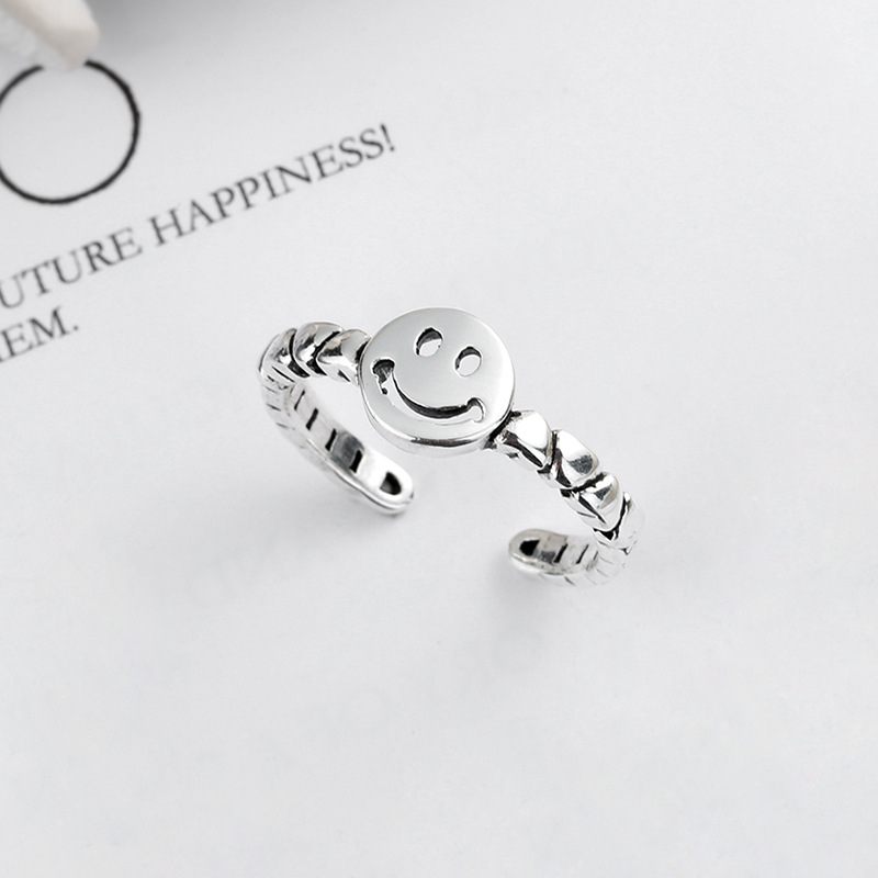 S925 Sterling Ezüst Retro Smiley Gyűrű Egyszerű Ins Love Chain Állítható Méretű