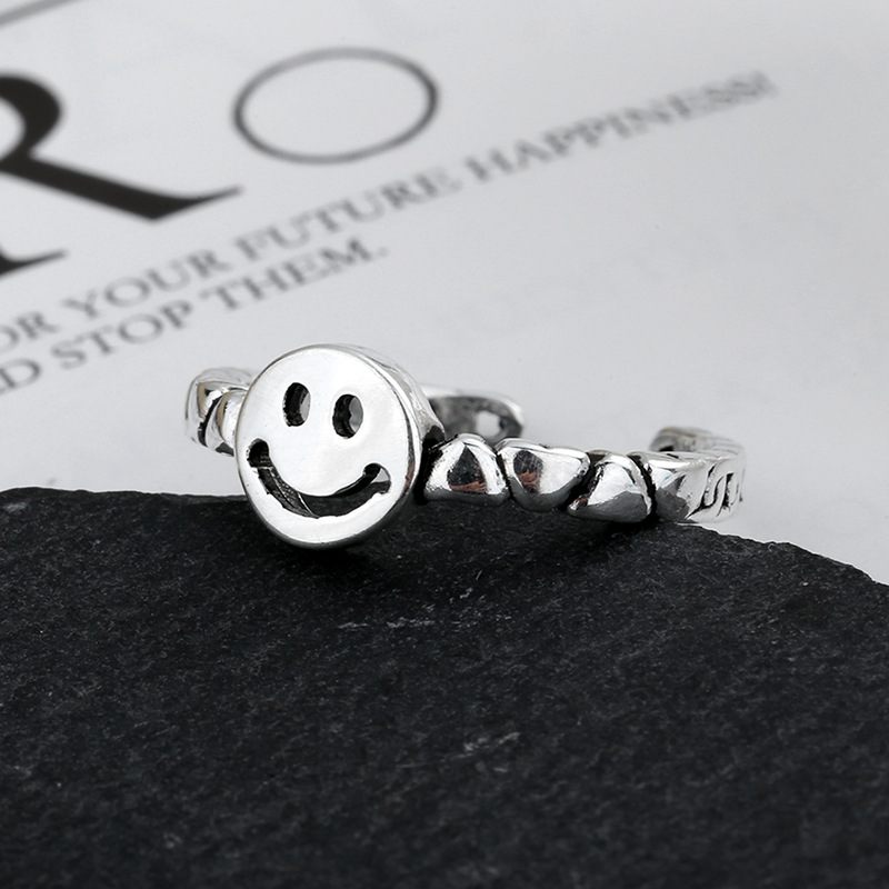 S925 Sterling Ezüst Retro Smiley Gyűrű Egyszerű Ins Love Chain Állítható Méretű