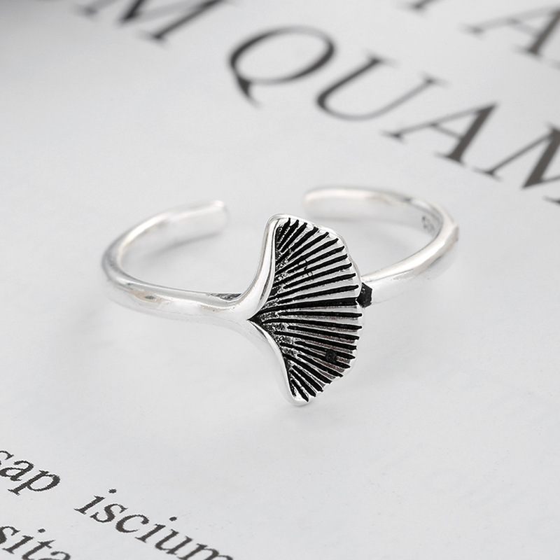 S925 Sterling Silver Distressed Ginkgo Leaf Thai Ezüst Gyűrű Retro Art Állítható