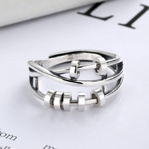 S925 Sterling Silver Fashion Temperament Három Gyűrűs Intelligens Gyűrű Több Körből Álló Transzfer Gyöngyökkel