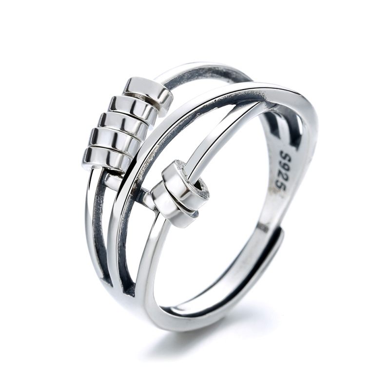 S925 Sterling Silver Fashion Temperament Három Gyűrűs Intelligens Gyűrű Több Körből Álló Transzfer Gyöngyökkel