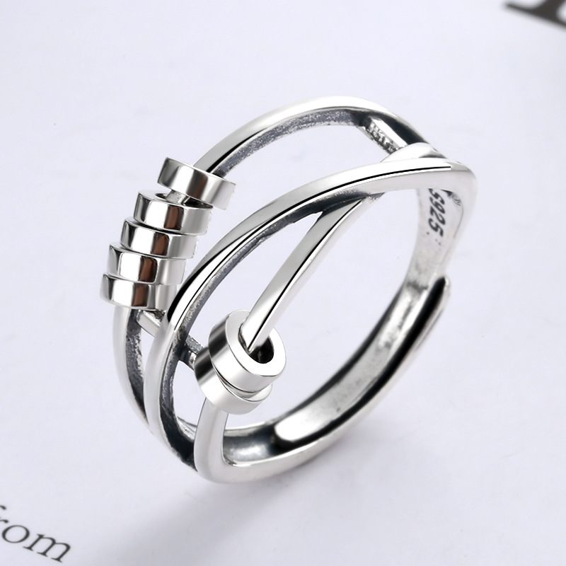 S925 Sterling Silver Fashion Temperament Három Gyűrűs Intelligens Gyűrű Több Körből Álló Transzfer Gyöngyökkel