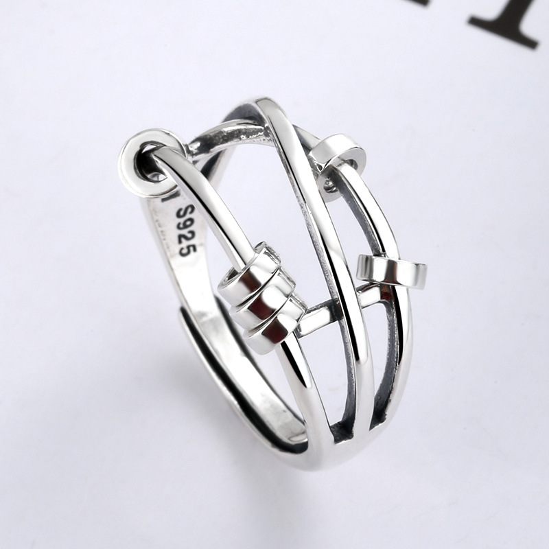 S925 Sterling Silver Fashion Temperament Három Gyűrűs Intelligens Gyűrű Több Körből Álló Transzfer Gyöngyökkel