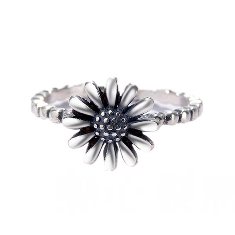 S925 Sterling Silver Vintage Daisy Thai Ezüst Gyűrű Egyszerű Irodalmi Stílusú Napvirág Állítható