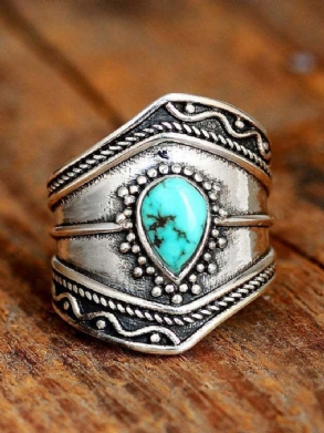 Türkiz Ötvözet Vintage Bohemian Irregular Ring Csepp Alakú Gyűrűk