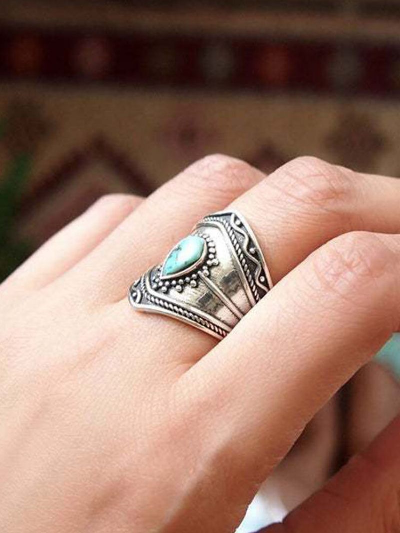 Türkiz Ötvözet Vintage Bohemian Irregular Ring Csepp Alakú Gyűrűk