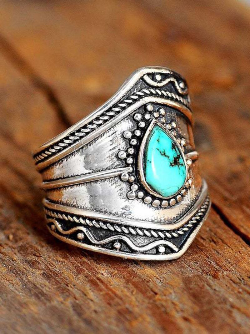 Türkiz Ötvözet Vintage Bohemian Irregular Ring Csepp Alakú Gyűrűk