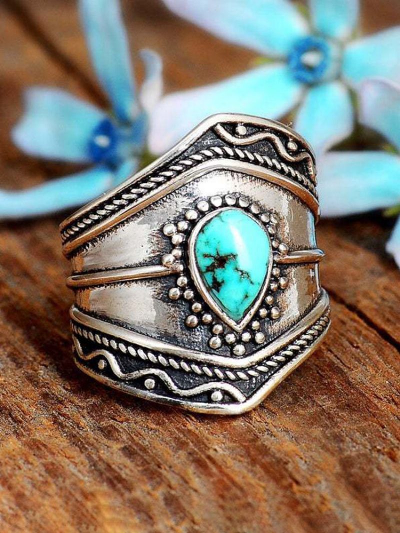 Türkiz Ötvözet Vintage Bohemian Irregular Ring Csepp Alakú Gyűrűk