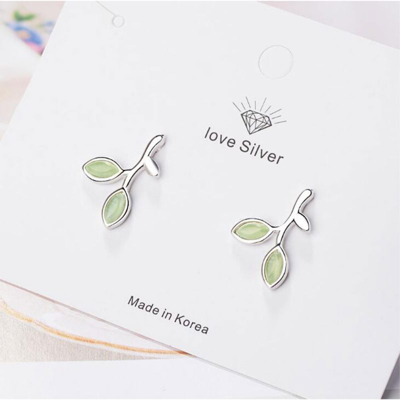 Zöld Levél Női Fülbevaló Opál Pár Divatos És Egyszerű Stílusú 925 Sterling Sliver Ear Stud