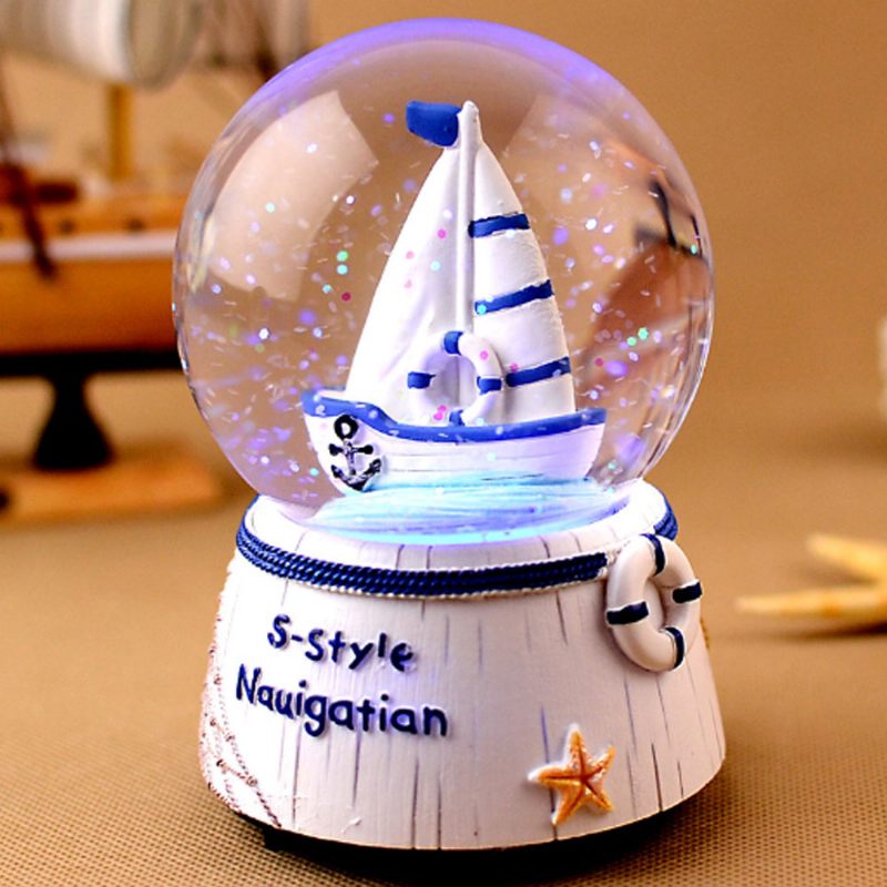 Mini Vitorlás Világítótorony Crystal Ball Led Alap 3d Éjszakai Lámpa Állvánnyal 5 Színű Változás Gyerekeknek Baba Hálószoba Dekoráció Születésnapi Ajándék Snow Global Musical Box