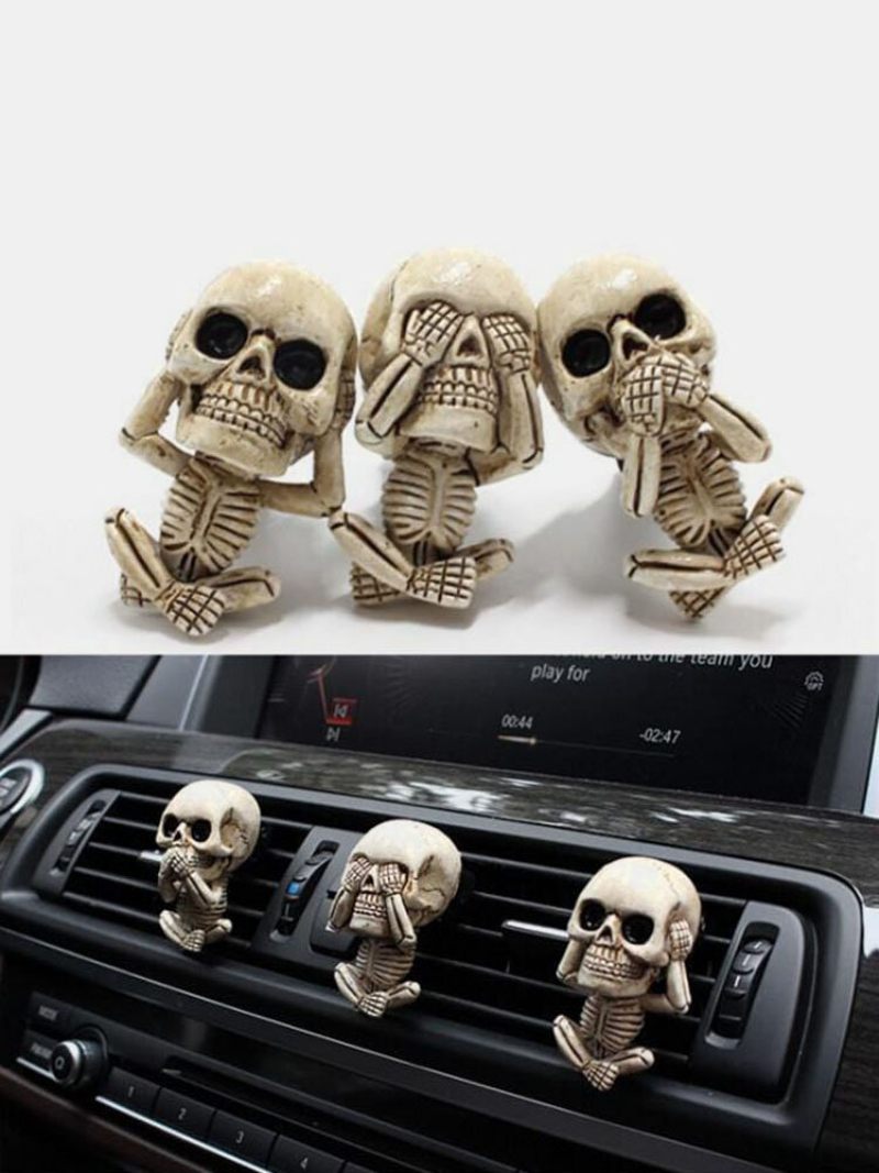 3 Db Készlet Kreatív Gyanta Halloween Csont Koponya Csontváz Diffúzor Autó Szellőző Klip Légfrissítő Szerencsés Dísz