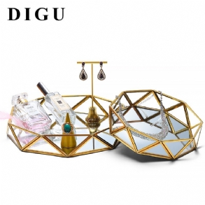Digu Nordic Fülbevaló Gyűrű Ékszer Tároló Tálca Fém Üveg Áttetsző Ékszerdoboz Finom