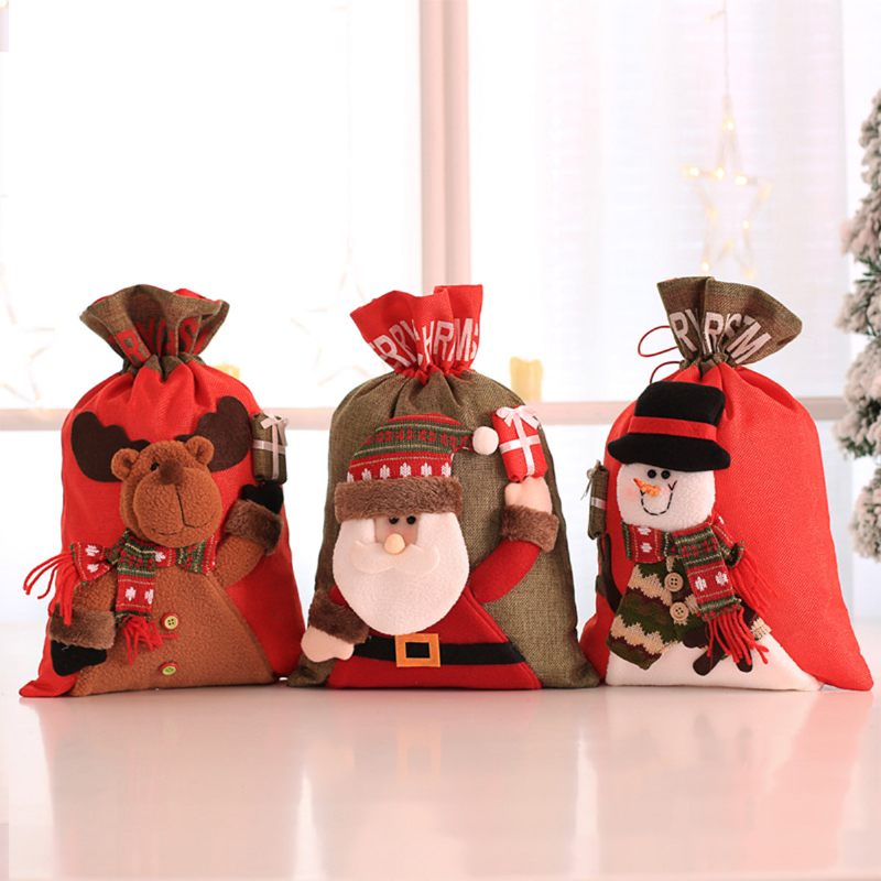 Nagy Karácsonyi Mikulás Zsák Hóember Gyermek Ajándékok Cukorka Harisnya Táska