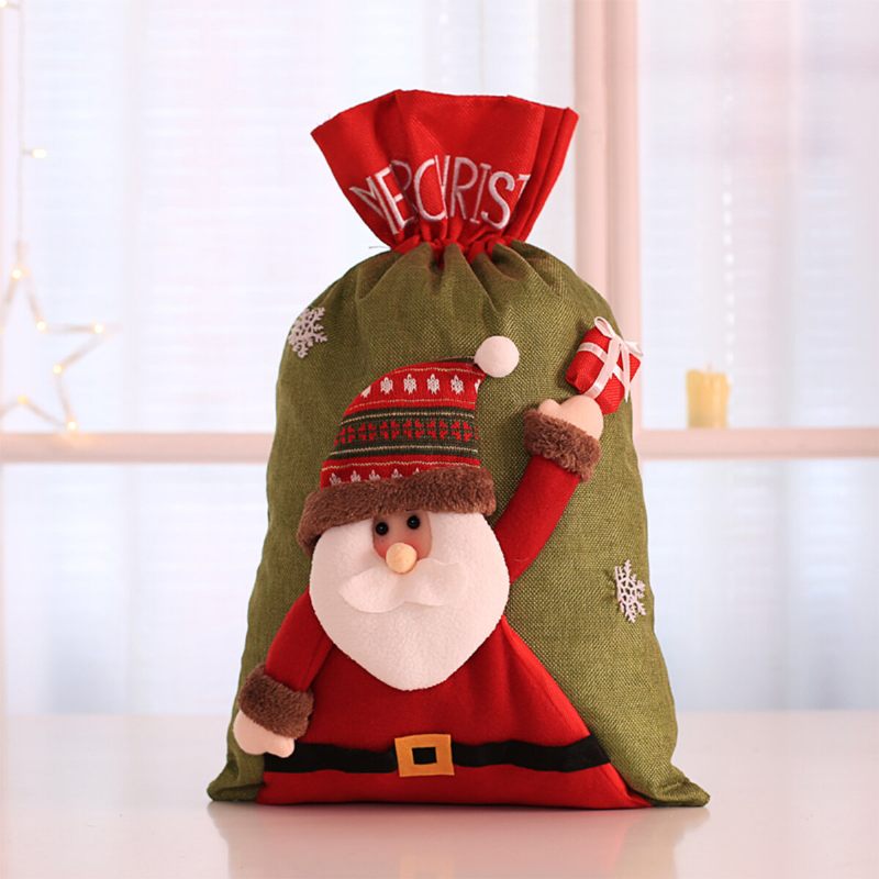 Nagy Karácsonyi Mikulás Zsák Hóember Gyermek Ajándékok Cukorka Harisnya Táska