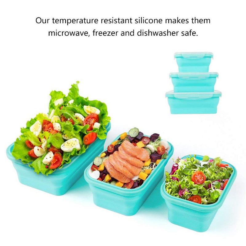 Összecsukható Élelmiszertároló Edények Bpa-mentes És Mikrohullámú Sütőben Biztonságos Szilikon Bento Ebéddobozok 3 Db-os Csomag